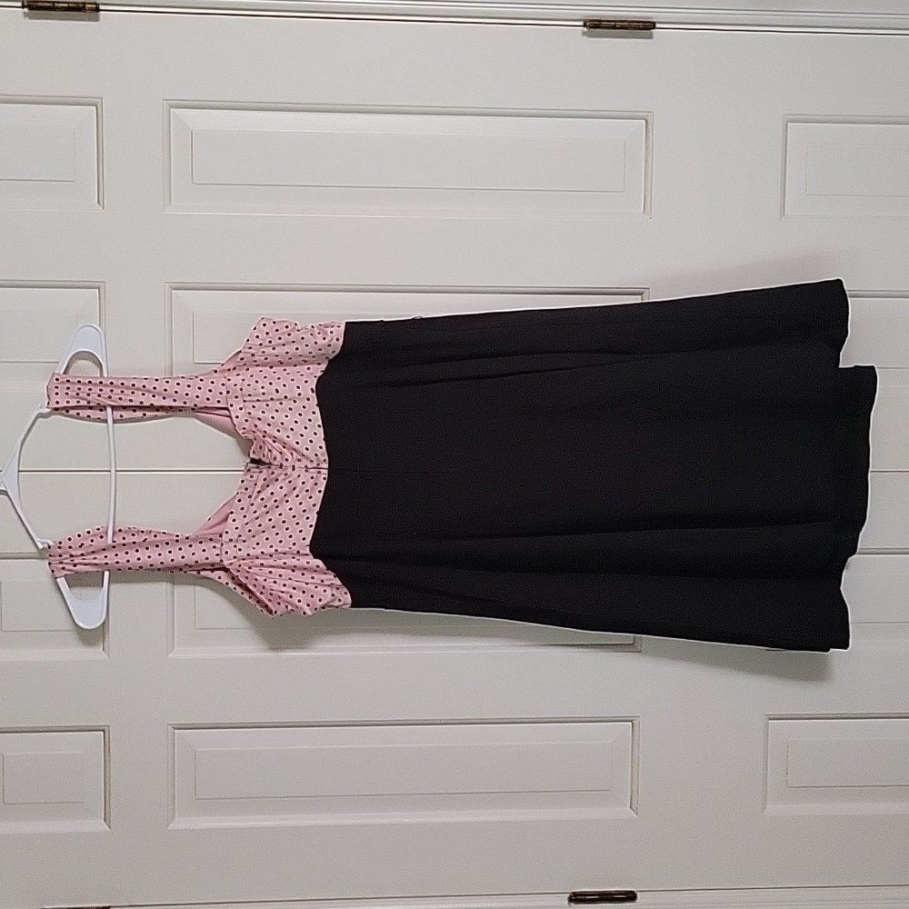 Torrid 50s inspired pink and black sleeveless midi dress polka dots sz 22 - Picture 2 of 5